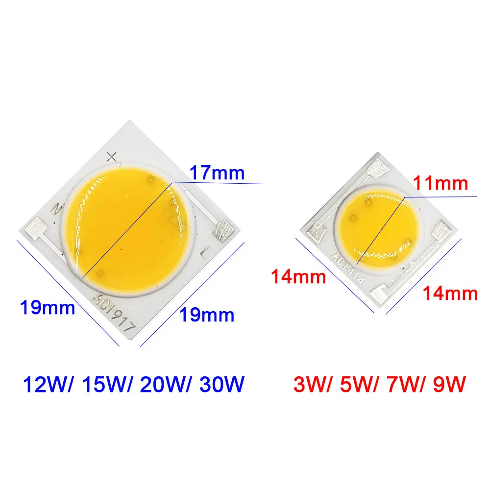 Driverless COB LED Chip for Sptolight Track Lights Downlight 3W 5W 7W 9W 12W 15W 20W 30W AC 220V 110V COB 17mm 11mm Diameter