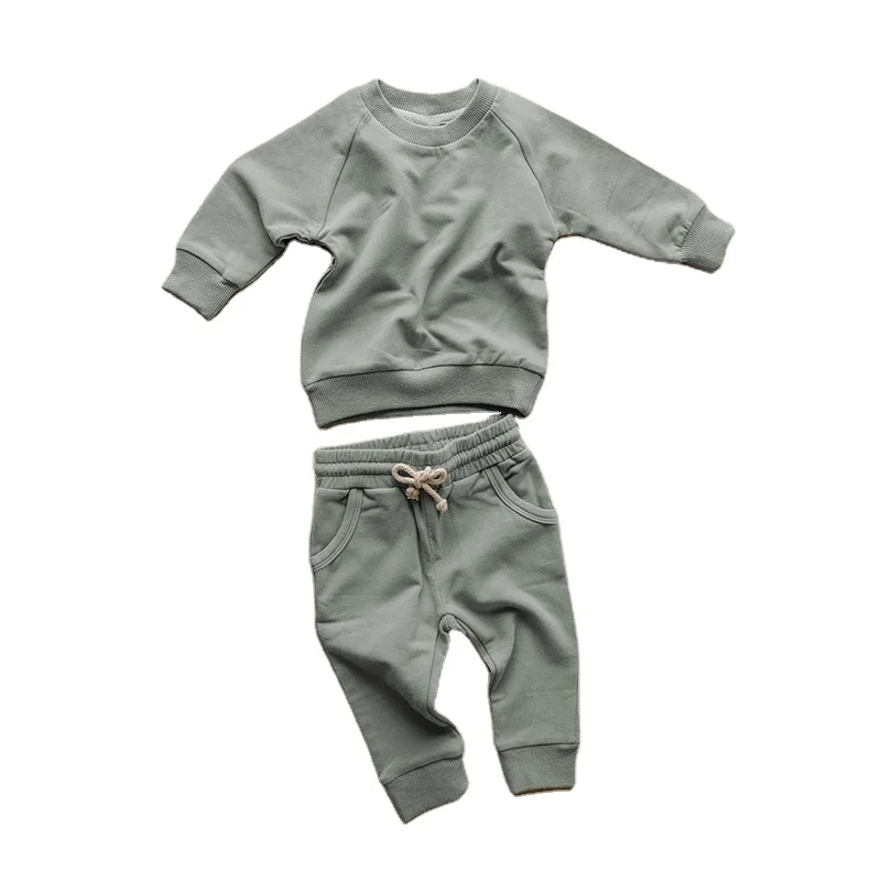 Kids Tech Stacked Print Logo Plain Cotton Winter for Boys Girls French Terry 2 Piece Shirt Jogger Kids Sweatsuit Set