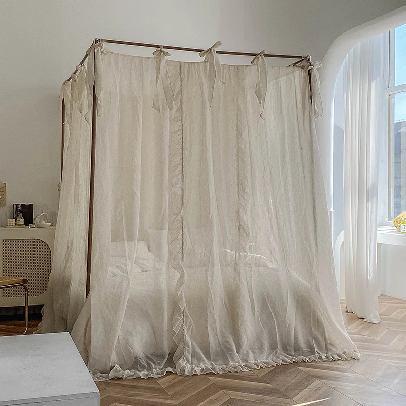 Summer New Japanese Style Simple Senior Princess Ins Style Linen Wind Floor Rail square Top Bed Curtain Bracket Mosquito Net
