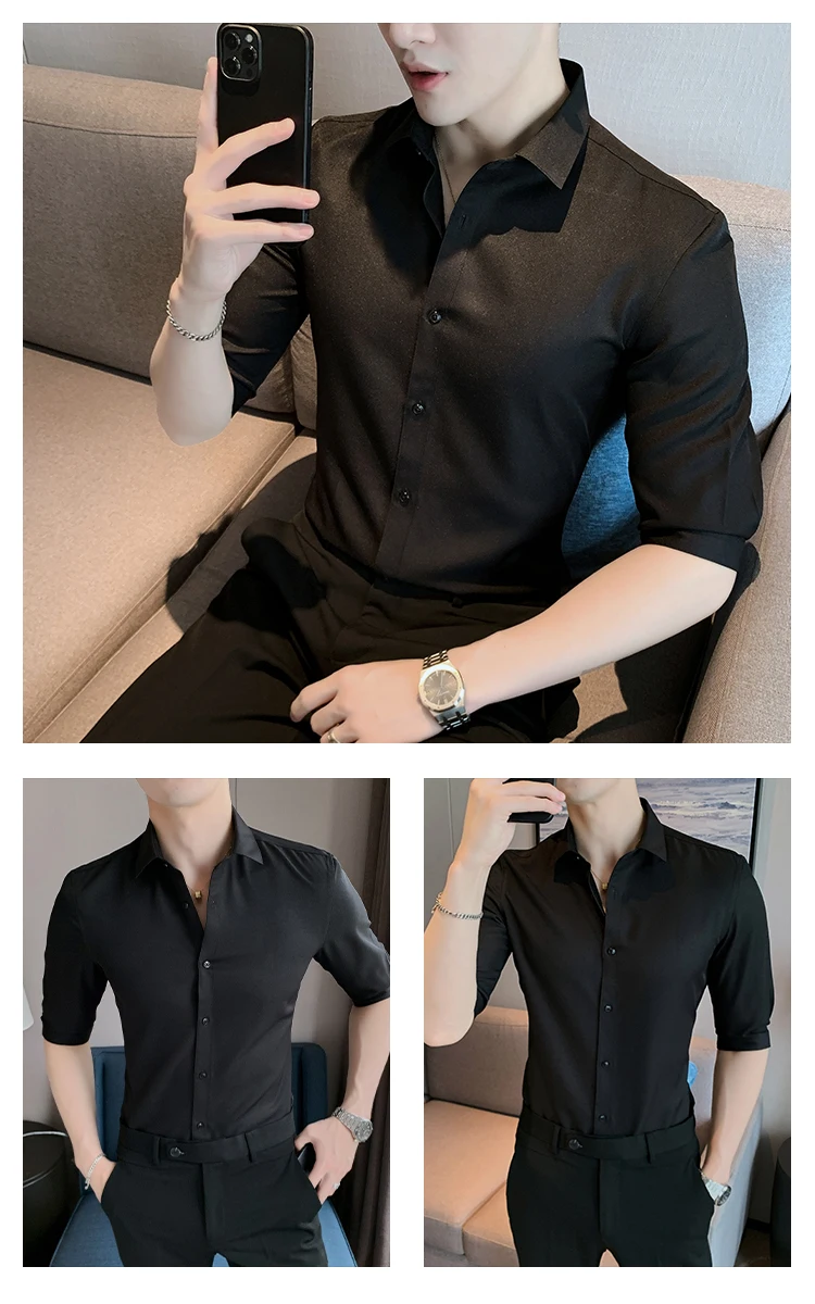 Factory Wholesale Direct Selling Slim Fit Men Dress Shirt Half Sleeve
