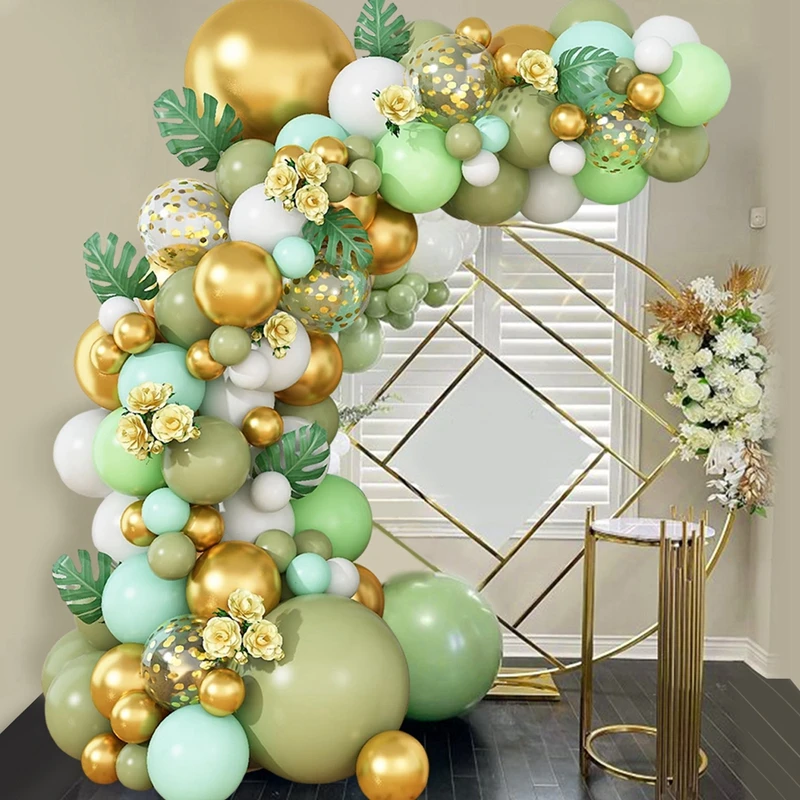 InMemory Sage Green Balloon Garland Kit - 148-Piece Jungle Safari Party Decor With Gold & White
