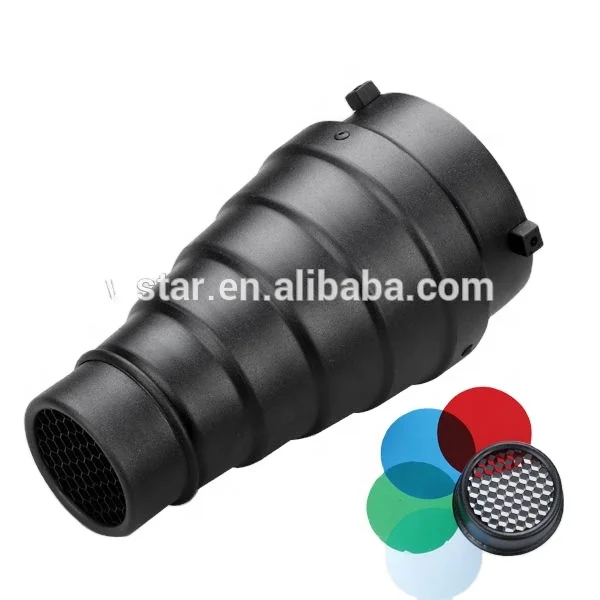 Snoot Conique Avec 5 Filtres Couleur – Pour Flash Studio Bowens, Effet Faisceau Contrôlé