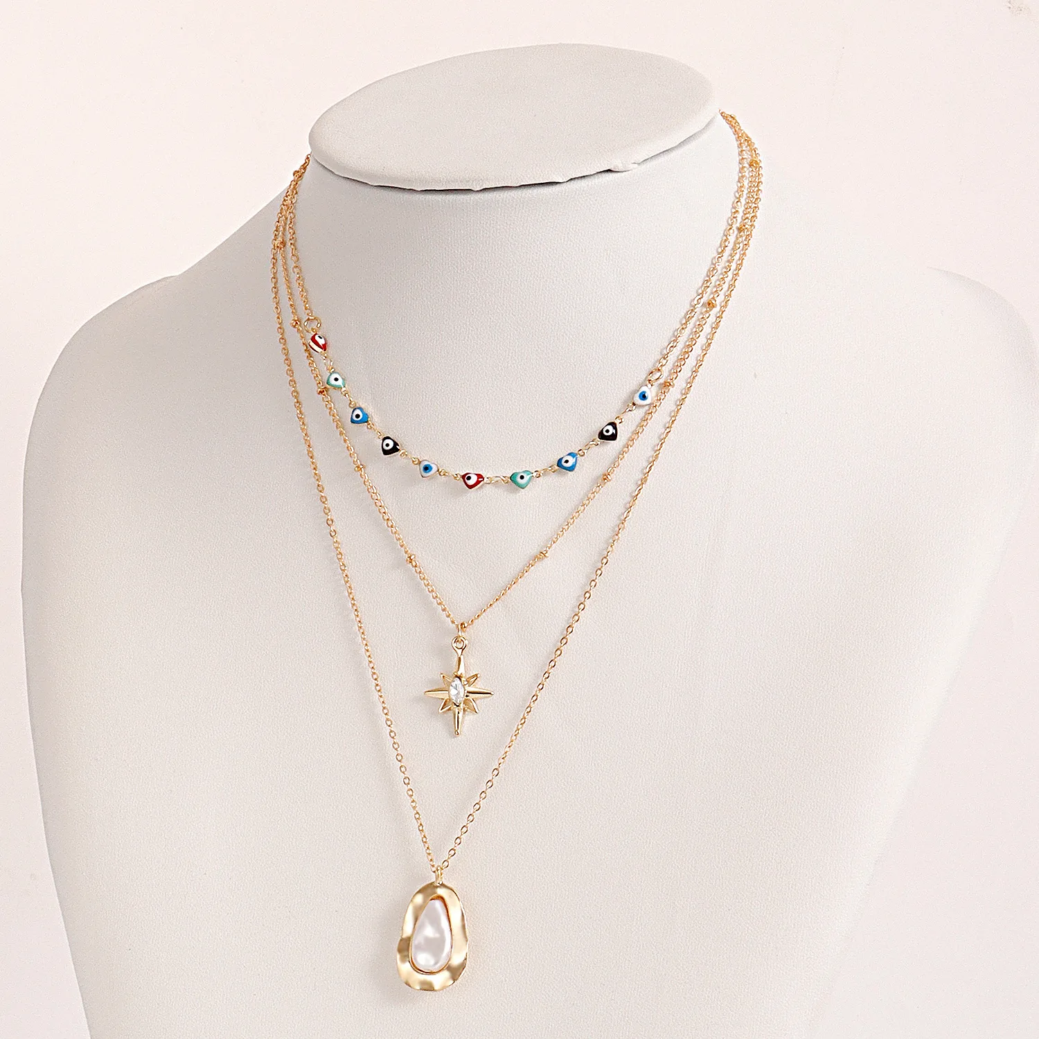 Eye Hexagram Alien Pearl Necklace 