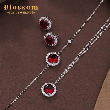 Blossom CS Jewelry Simple Hot Selling Silver 925 3-Piece Gemstone Necklace Sets 3a Cubic Zirconia Fine Jewelry Sets For Women