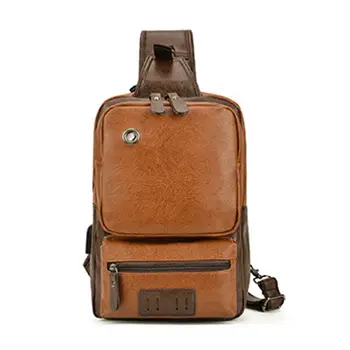 2023 fashion Custom LOGO Vintage Pure  Pack Bag  Charging Port Men's Bags USB Charging Anti-theft Chest men's bag