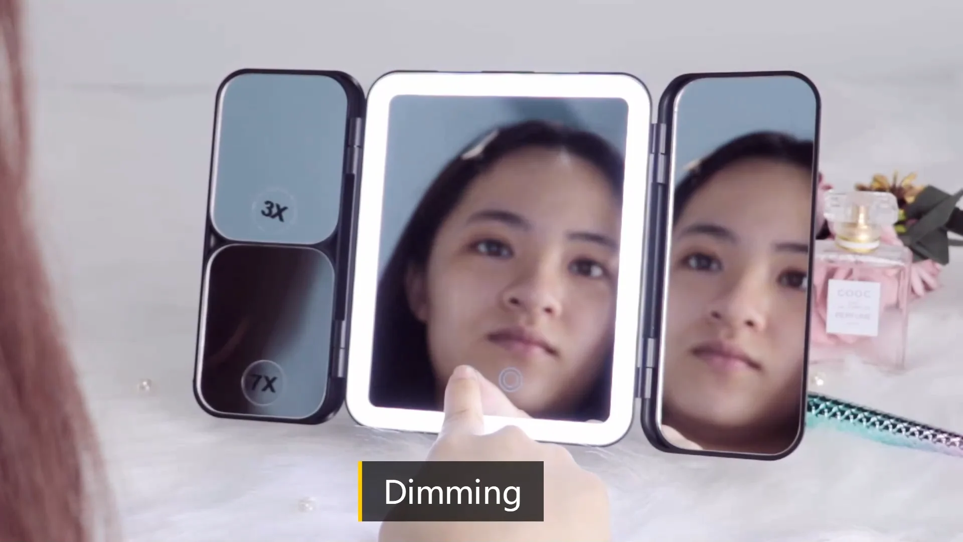 3 Way Tri Fold Smart Mirror Touch Screen Handheld 3x 7x Magnifying