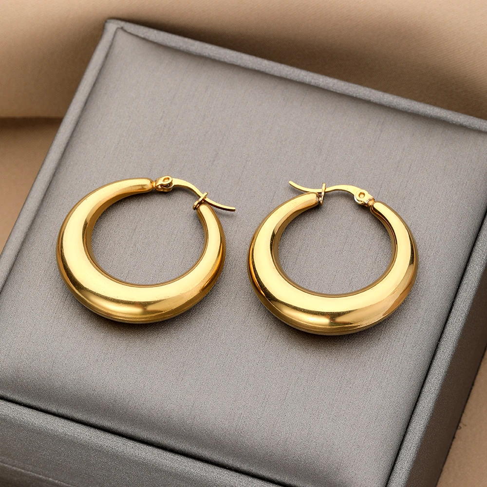 High Quality Women 18k Gold Plated Stainless Steel Huggie Earrings ...