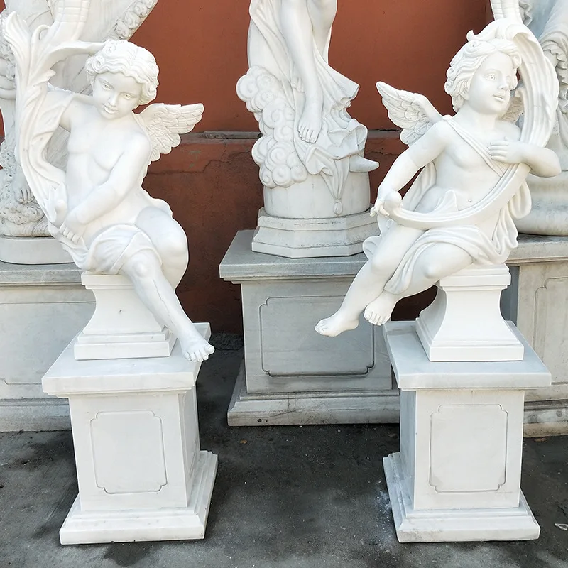 product little angel european statue life size pedestal white stone carving sculpture marble-3