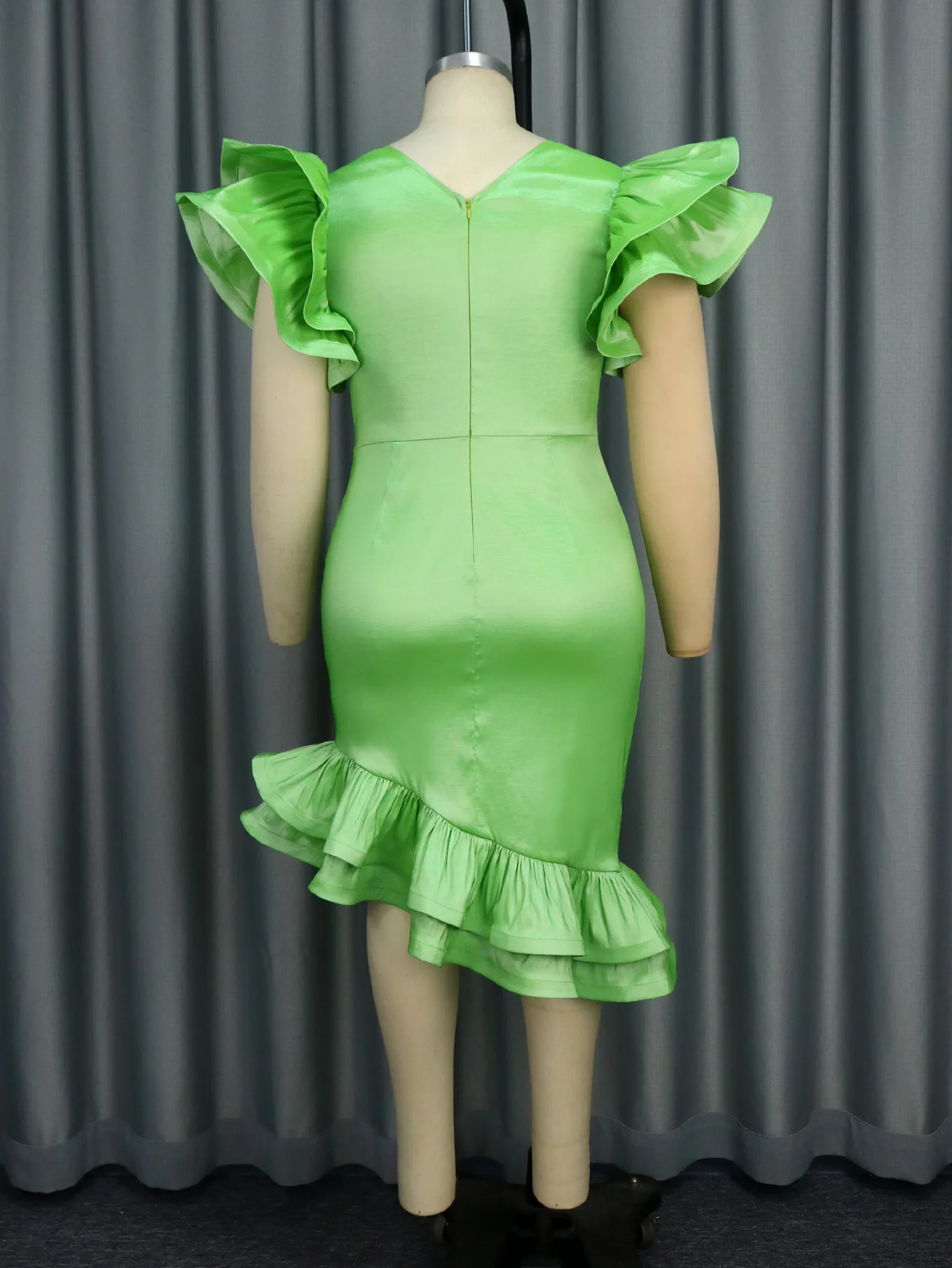 American Plus Size Green Dresses Women Evening Elegant Mint Green Dress  Ruffle Midi Dress