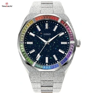 Factory Stainless Steel Case Diamond Waterproof Men's Miyota Quartz Watch Fashion Luxury Starry SKY Gold Steel Sand Watches