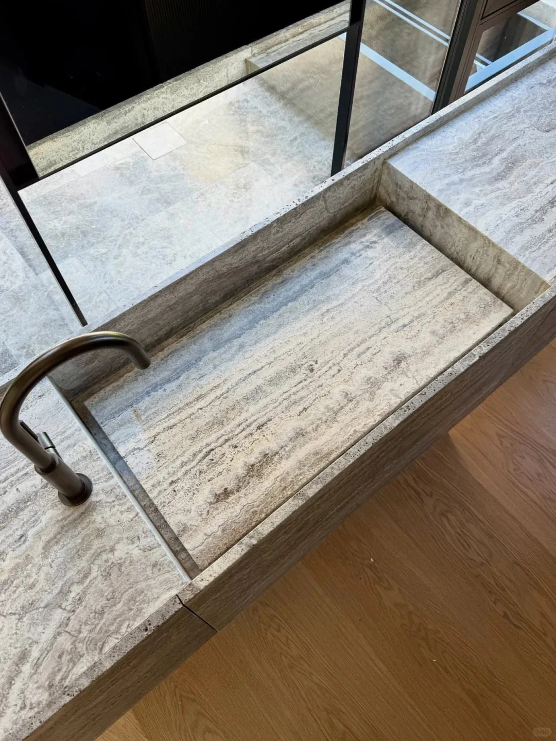 product natural silver grey travertine sink bathroom stone travertine sink vanity-4