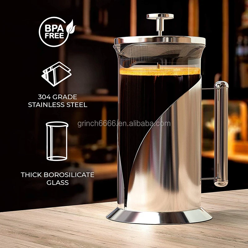 FAVIA Cafetera de prensa francesa de 34 onzas, vidrio grueso resistente al  calor con acero inoxidable, prensa de té y café, apta para lavavajillas (34