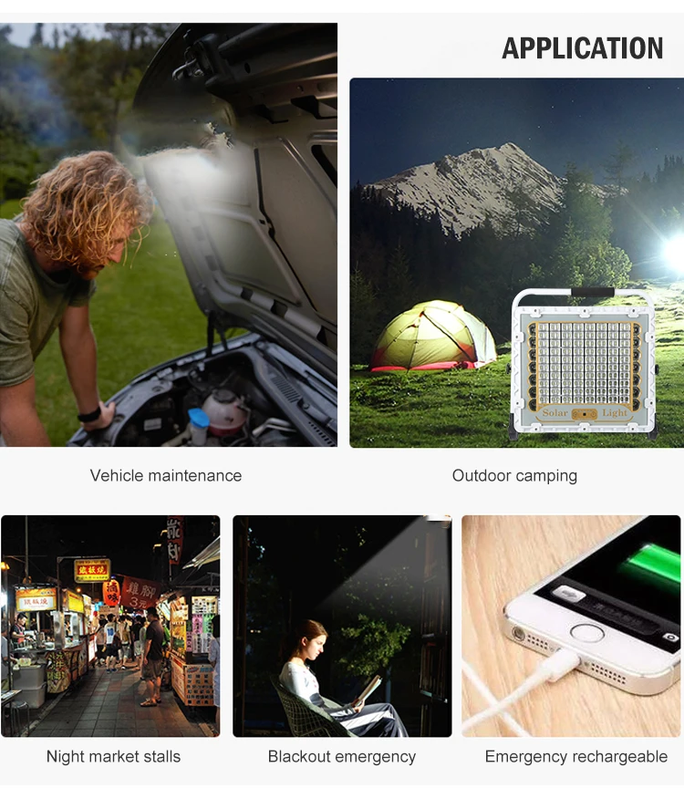 High Efficiency Outdoor Camping Emergency Light USB Charging 100W 150W 200W 300W 400W Solar LED Flood Light