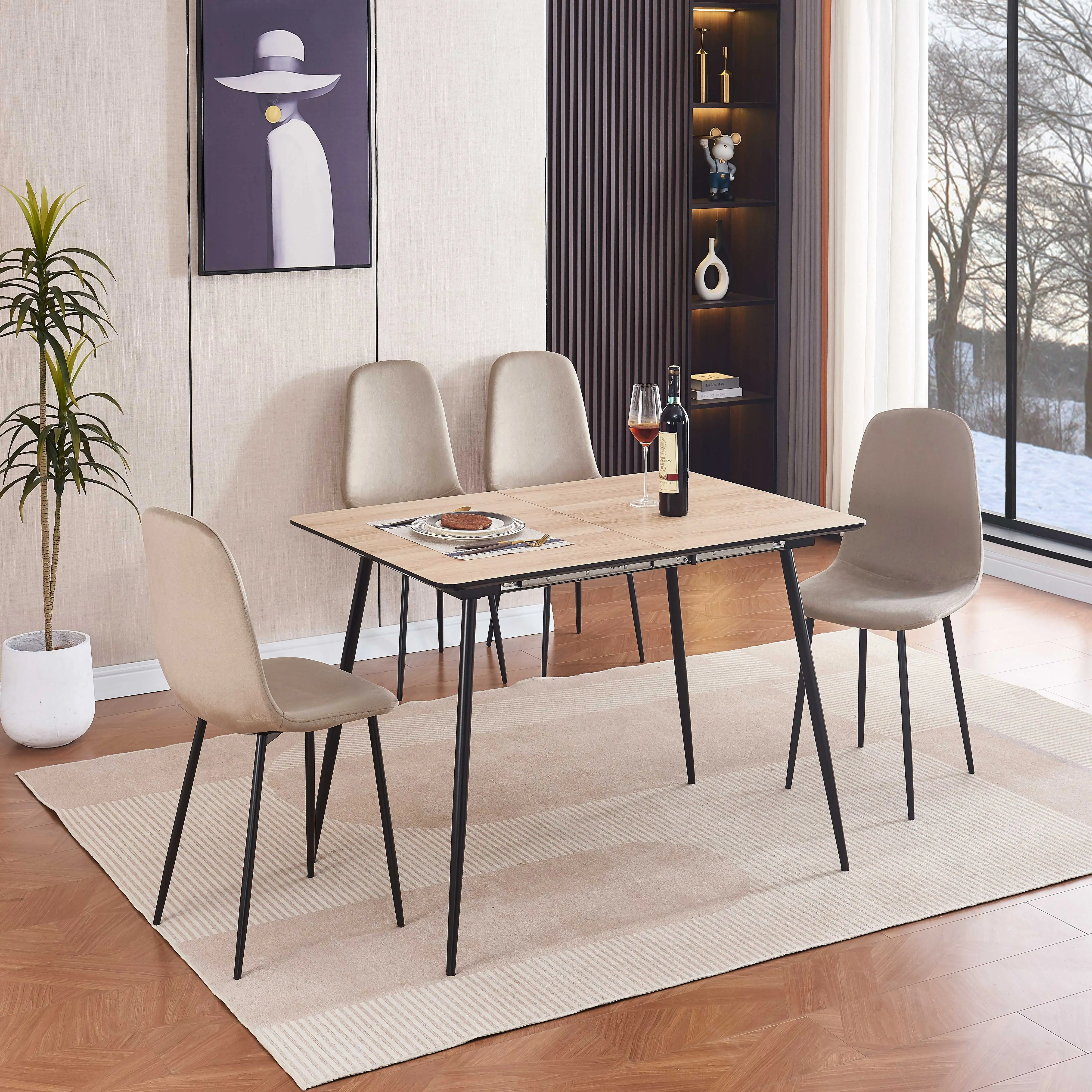 Wholesale Mdf Extensible Table Dining Table Set With Power Coating Legs