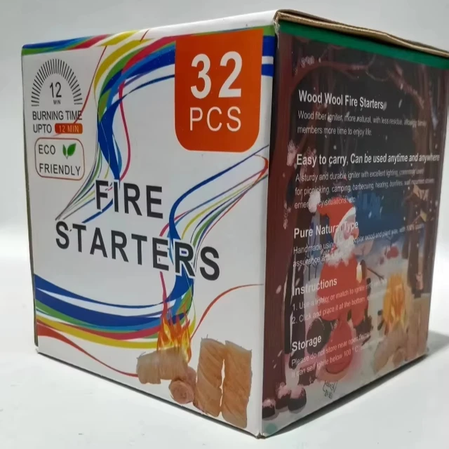 Natural Wood & Paraffin Wax Portable Fire Starters with Storage Bag Waterproof & Windproof for Outdoor Cooking Grills & Kitchens