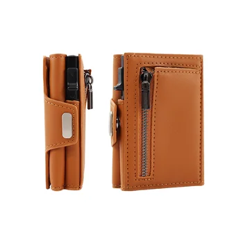 Minibook Custom Smart Pop-up Credit Card Wallet Slim PU Leather Metal RFID Business ID Bag Business Card Holder Logo Pattern