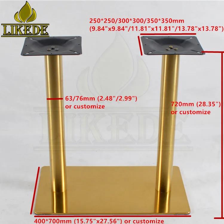 SS304 SS201 Double Column Leg Heavy Duty Adjustable Brushed Gold Stainless Steel Dining Table Base Modern Square Rectangle Chair