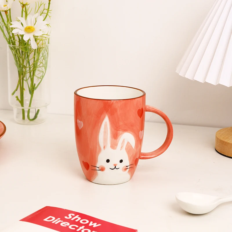 Rabbit Creative Kids Cute Animal Print Dinnerware Children Ceramic Porcelain Dinner Bowl Divided Plate and Spoon Sets supplier