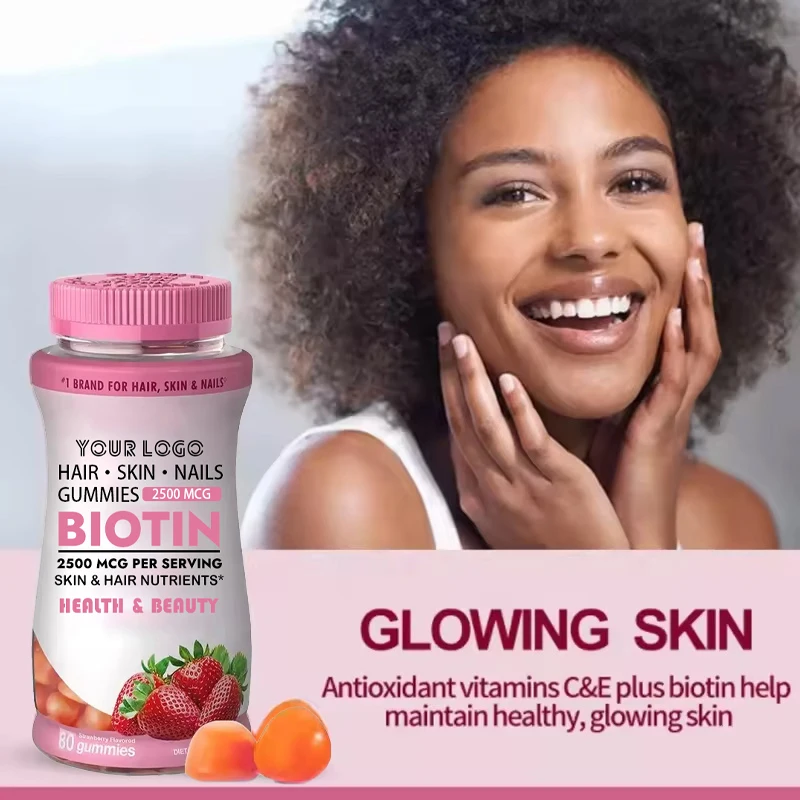 OEM Private Label Hair Skin Nails Gummies with Biotin Collagen Strawberry Flavor Beauty Dietary Supplement Wholesale