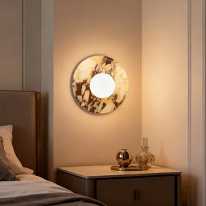 JACKSUN French Wabi-Sabi Style Natural Marble Wall Lamp Living Room Bedside Lamp Hallway Entryway Wall Lamp