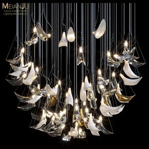 Modern High-End All-glass Gold LED Chandelier Adjustable Height Duplex Water Drop Branch-Shaped Lighting for Living Room 5-Year