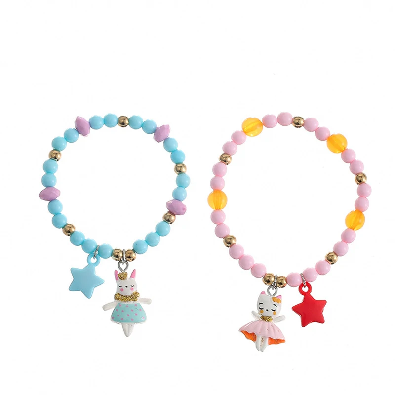 Cross-border hot sale cute and exquisite little girl resin pendant acrylic bead bracelet two-piece set
