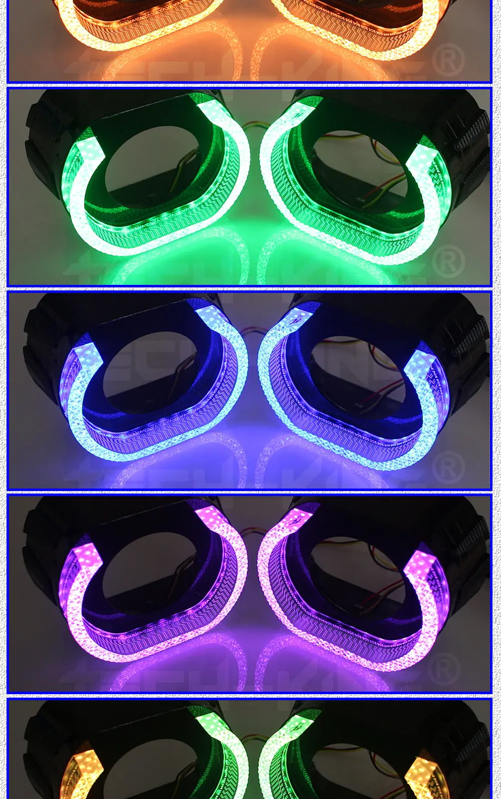 TECH-KING APP Control Projector Shrouds With LED U Shape RGBW Crystal LED Angel Eye Black Decorative Cover Retrofit and upgrade