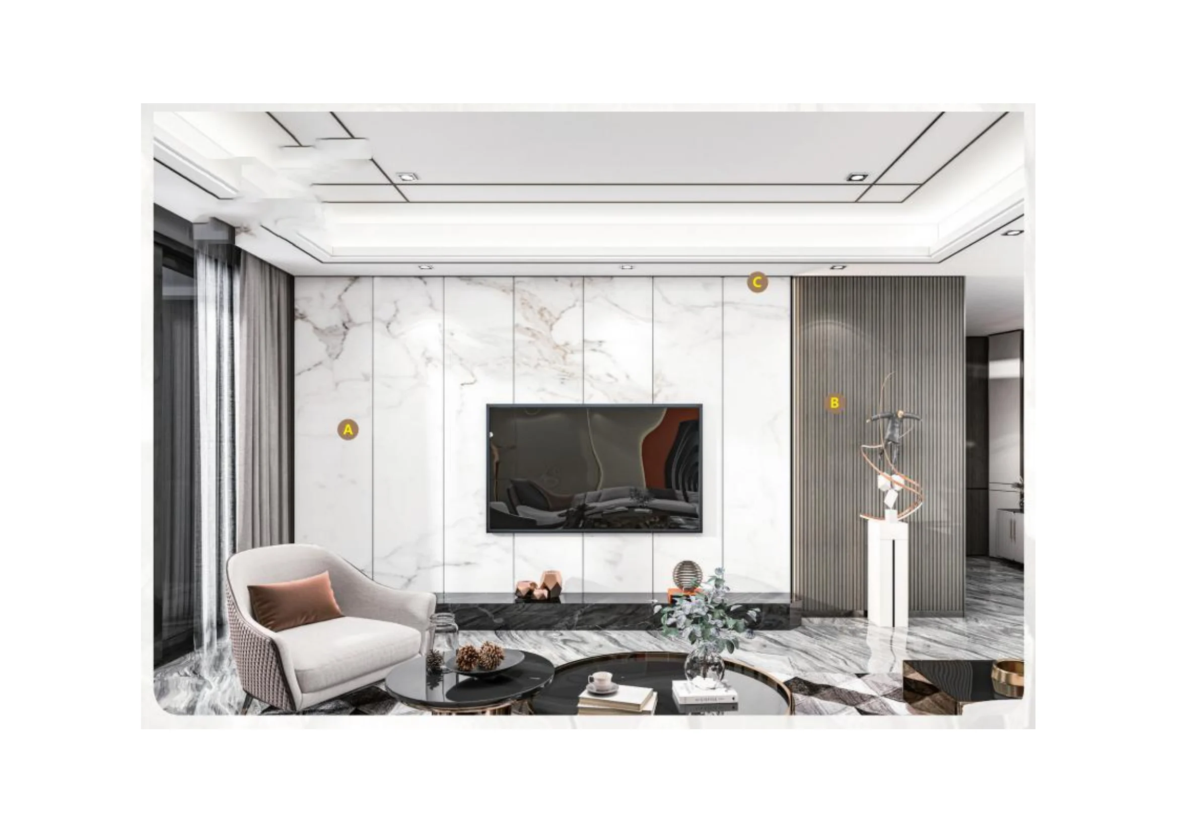 product melinco wpc fluted wall panel set marble sheet grey grille wall panel tv backdrop combination interior wall decoration-3