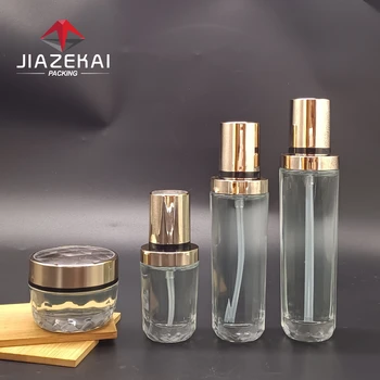 Customized 100ml Luxury Cosmetic Glass Lotion Pump Bottle and Jar Set Unique Empty Glass Bottles for Cosmetics