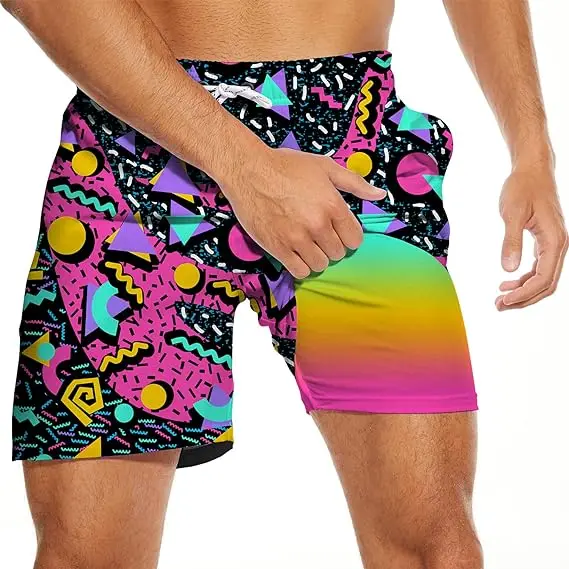 Mens Swim Shorts Trunks With Compression Liner 5 Inseam Quick Dry ...