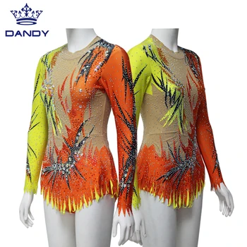 Custom Wholesale Design Kid Shiny Rhythmic Gymnastics Leotard Long Sleeves For Girl Competition Dance Wear
