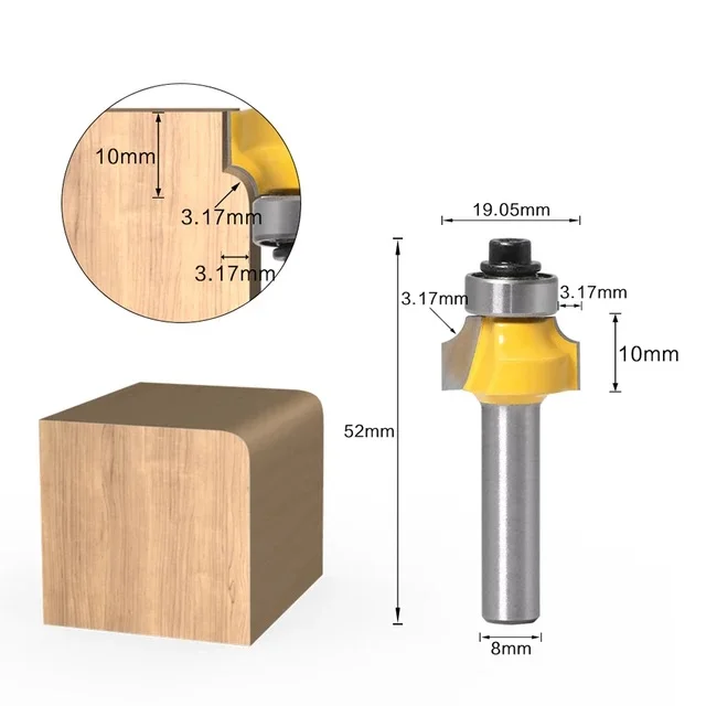8mm Corner Round Over Router Bit With Bearing Milling Cutter For Wood