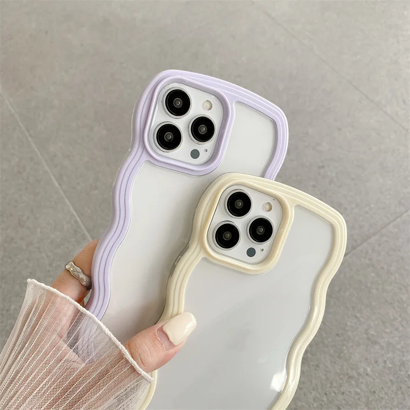 Cute Curly Wave Shape Frame Lady Girls Phone Case For IPhone 16 Pro Max Clear 2 In 1 Back Cover