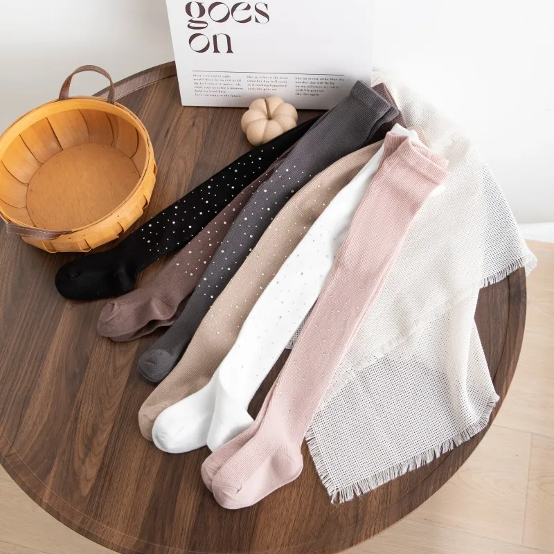 Детские трикотажные хлопковые колготки со стразами