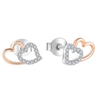 Earrings Custom 925 Sterling Silver Zircon Designers Stud Earrings Romantic Heart Rhodium Plated Rose Gold Statement Brand Earrings Women