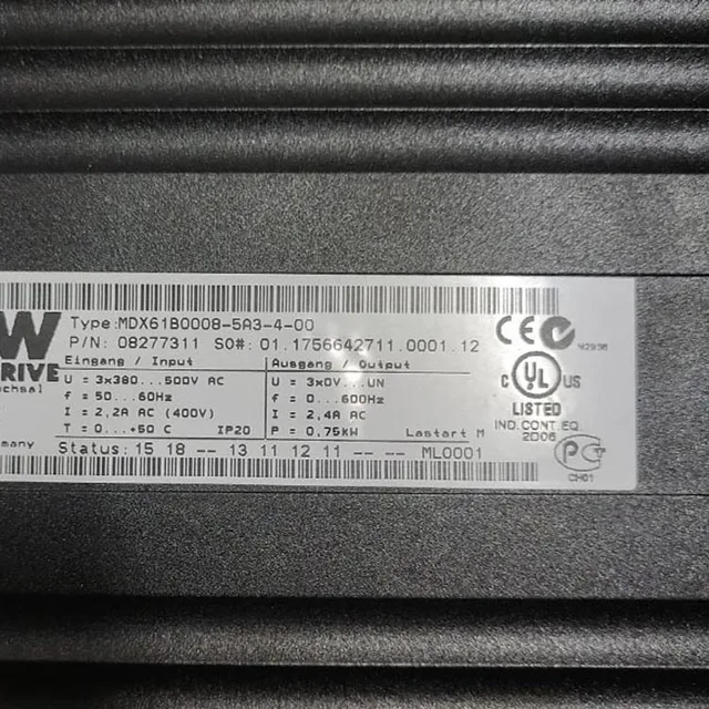 Industrial Inverter MDX61B0008-5A3-4-0T 0.75kw Servo Driver with PLC Controller 380V Nominal Voltage Three Phase Power