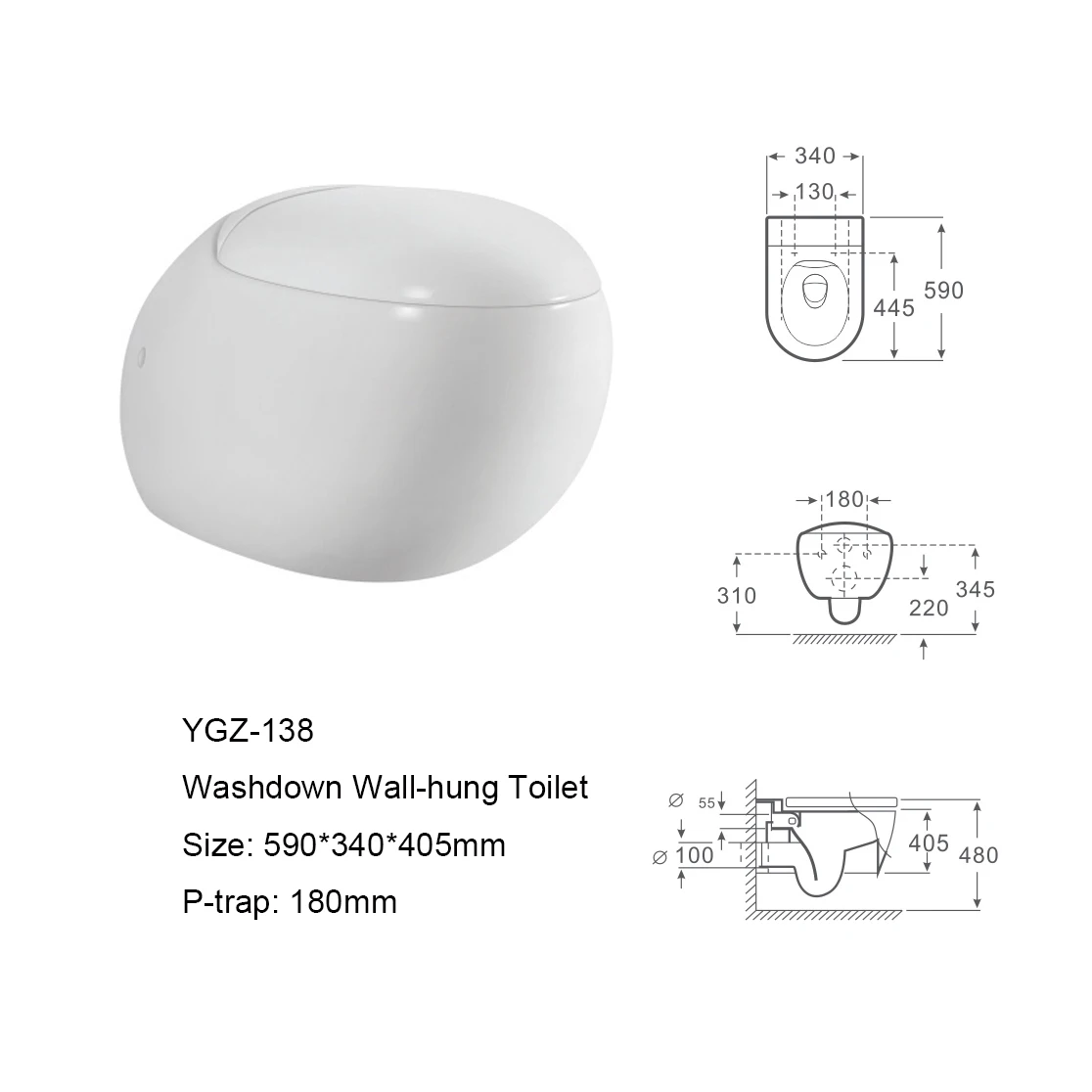 AIDI Best Selling Modern Ceramic Bathroom Rimless Egg Shape Round Bowl Wall Hung Toilet supplier