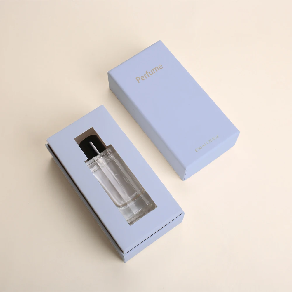 Boîte d'emballage de parfum personnalisée avec base et couvercle rigides en papier, doublure en papier écologique, finition mate de luxe pour parfum