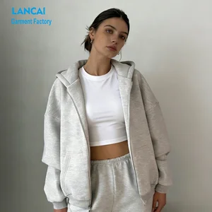 320 480 GSM Cotton Fleece French Terry Custom Luxury Heather Grey Zip up Unisex Hoodie Manufacturer