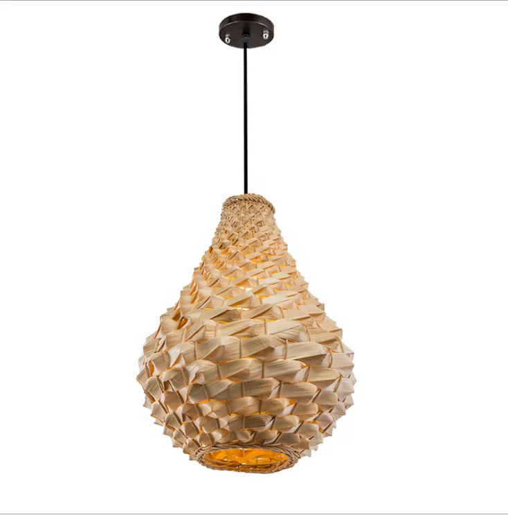 Creative Customized Pineapple Shape Natural Bamboo Woven Modern E27 Led Wicker Pendant Lamp