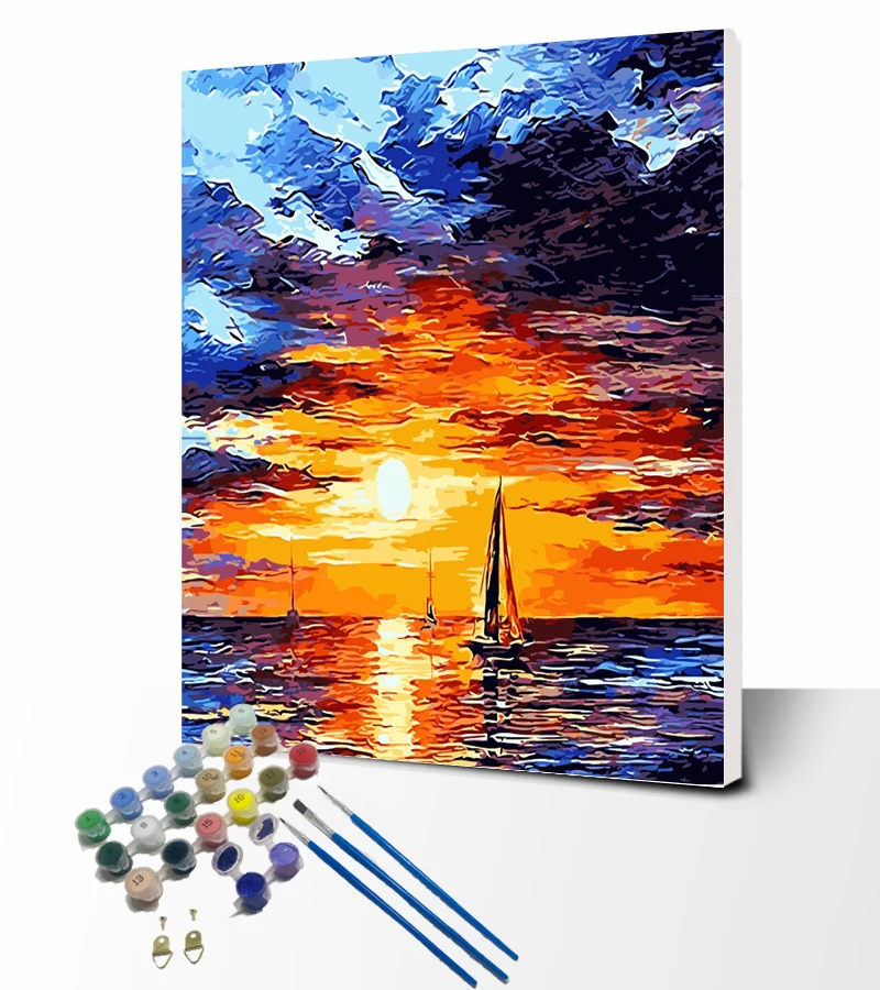 YEESAM ART Pittura A Numeri Per Adulti E Bambini – Faro E Montagna, Tela 40x50 Cm, Con Pennelli E Lente D'Ingrandimento, Con O Senza Cornice