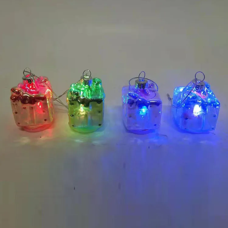 Small led lighted up hand painted blown glass bow gift box Christmas tree hanging decoration presents baubles craft ornaments manufacture