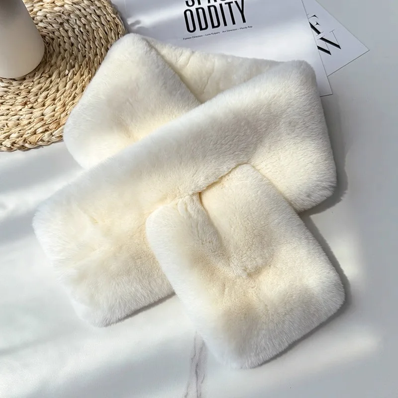 Elegant Luxury Women's Winter Scarf Double Sided Rex Rabbit Fur_voghion.com