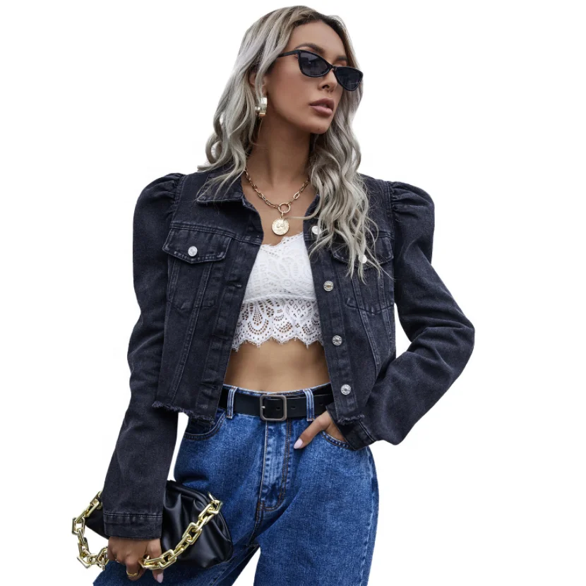 Ladies Custom Blue Denim Puff Sleeve 