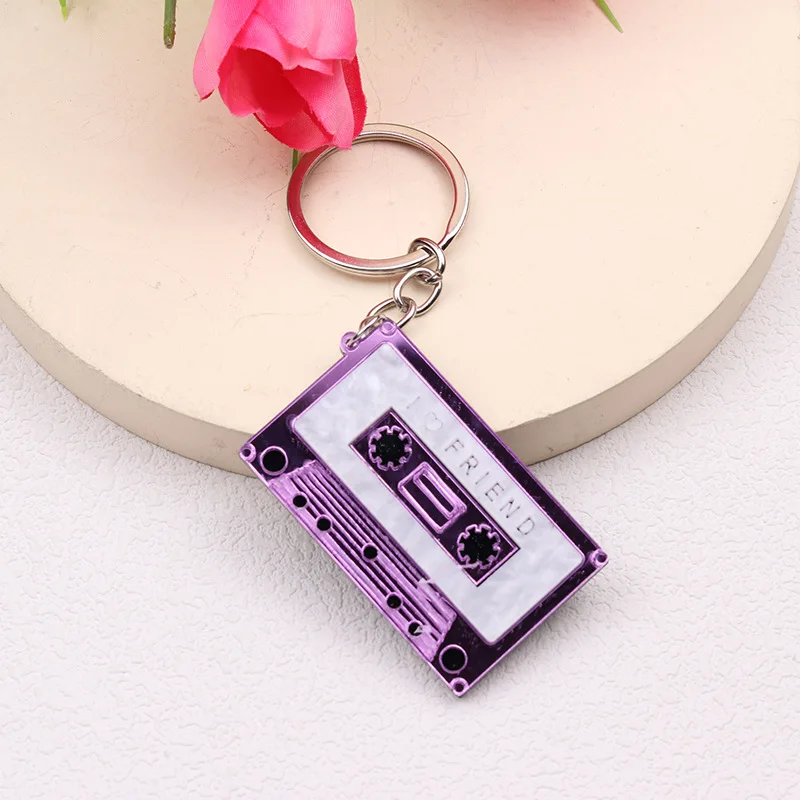 Fashion Audio Musical Keychain Geometric Rectangle Acrylic Key Chains Music Recorder Keyring Student Gifts Pendant Tape Keychain
