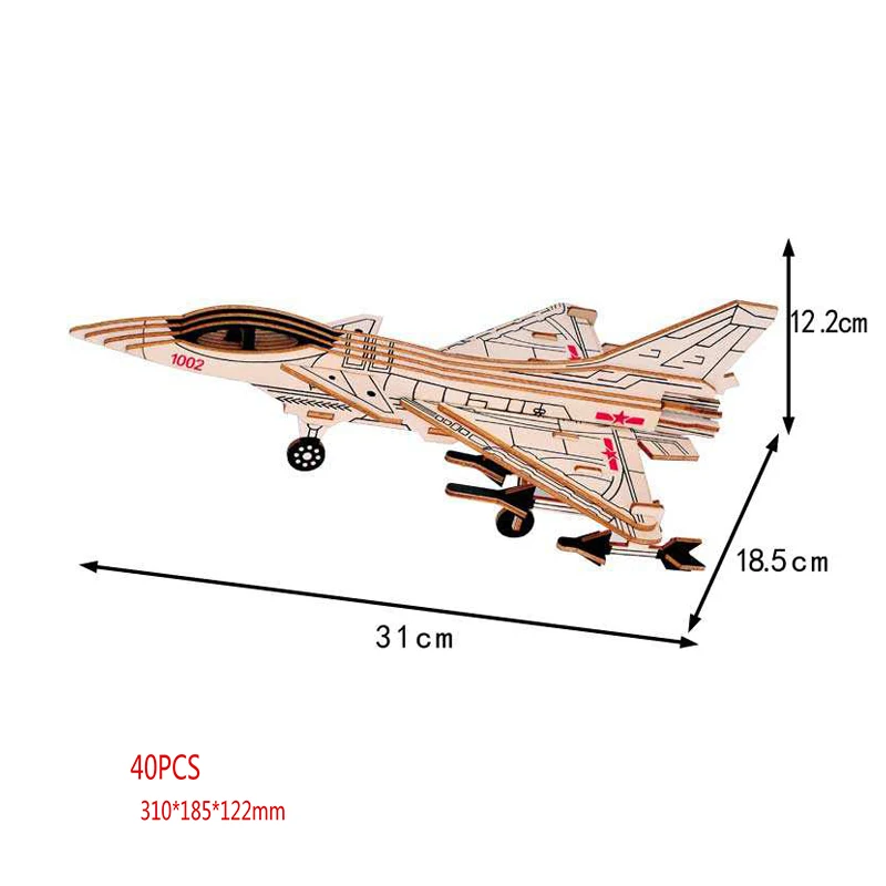 Children Creative Wooden Fighter Spaceship Military Helicopter Model ...