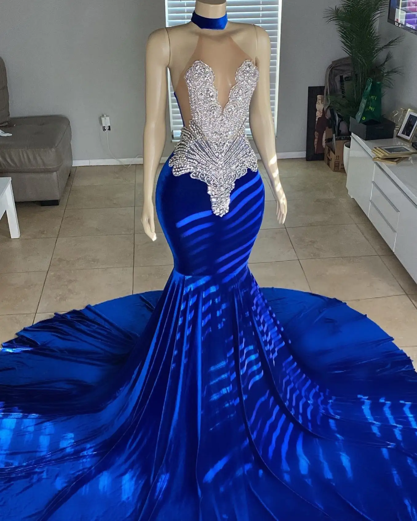 Luxury Beaded Crystal Evening Dresses Emerald Green Prom Dressed Sequin ...