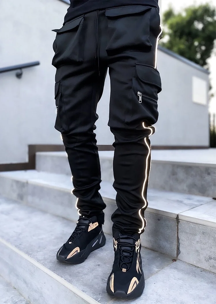 Vedo Sweat Pants Custom Logo Polyester Leisure Sportswear Athletic Streetwear Reflective Strip Cargo Jogger Pants With Pocket