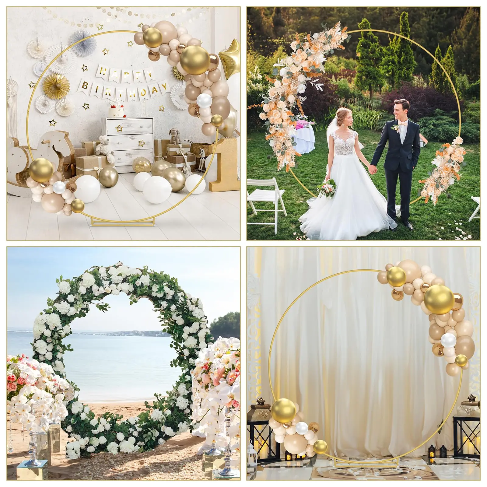 Arche De Décoration En Métal Doré - 1,7 M, Pour Mariage, Anniversaire, Noël, Support à Ballons Et Fleurs - 4