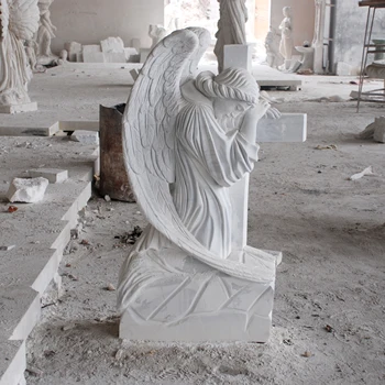 Hand Carving Natural Stone Marble  Angel Headstone Tombstone Monument
